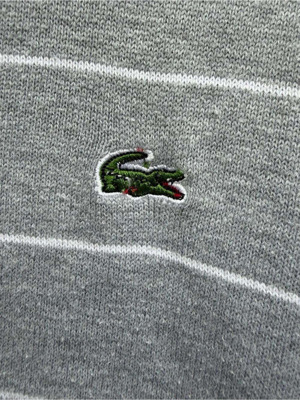 Lacoste Boys XXL Gray White Striped Crewneck Sweater Crocodile Logo